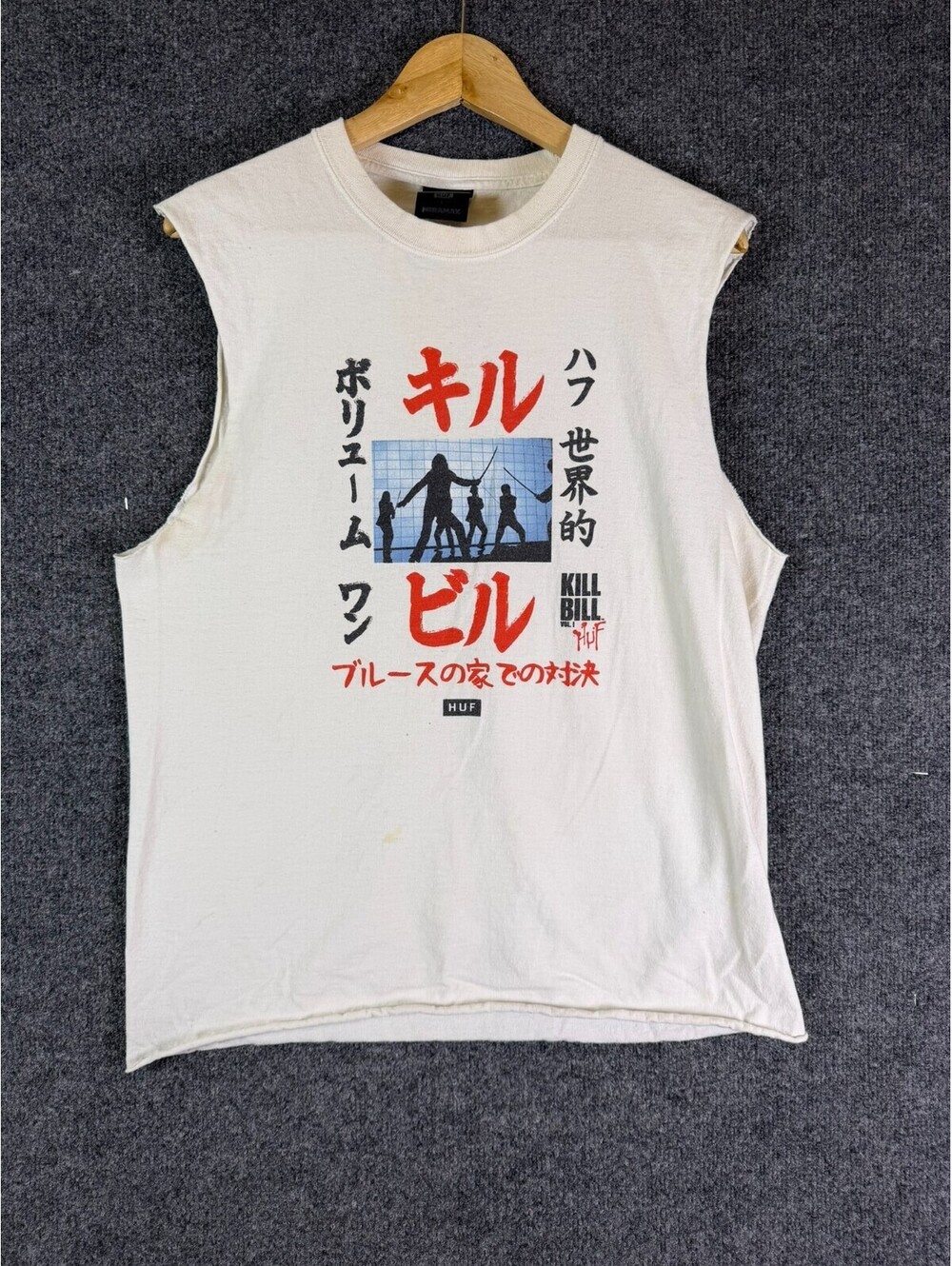 HUF x Kill Bill Vol 1 Tank Top Mens Large White Japanese Graphic Cut Off Sleeves